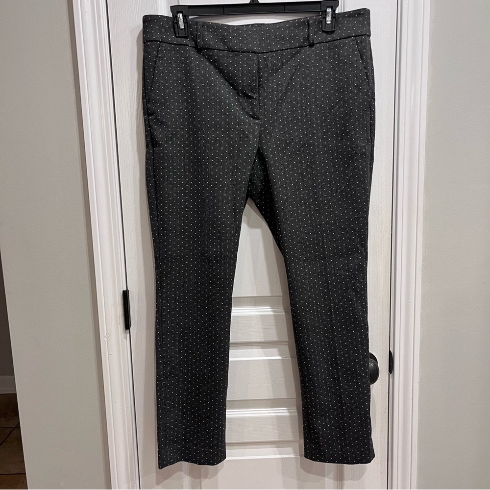 Ann Taylor Loft Marisa Skinny Gray White Micro Dot Ankle Career Pant Size 14